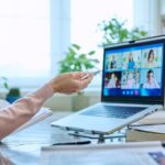 High school students on laptop screen, video conference